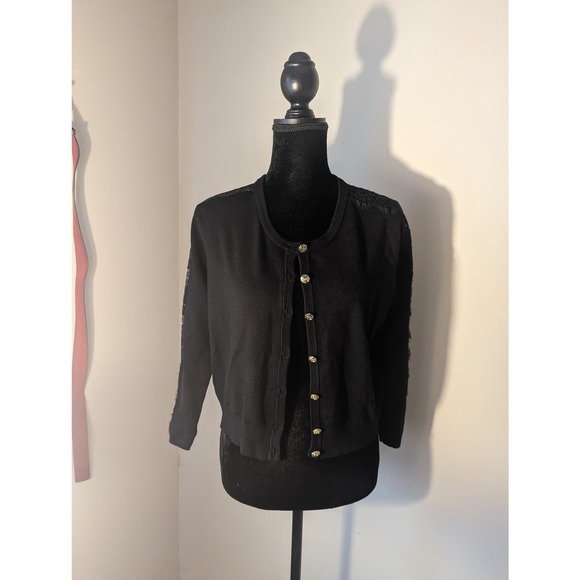 Karl Lagerfeld Paris Sweaters - Karl Lagerfeld Paris cropped lace sleeve cardigan sweater